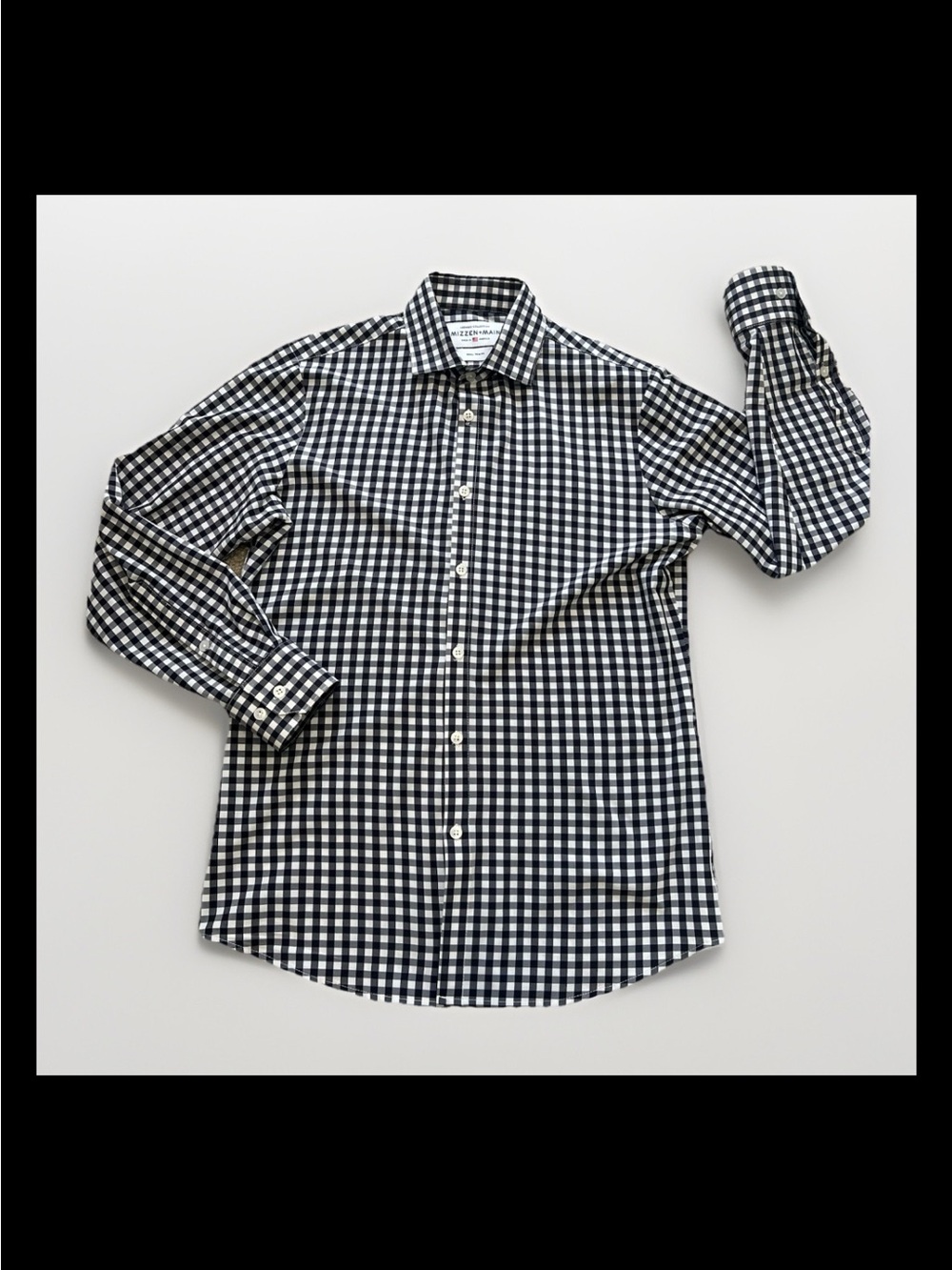Mizzen Main Leeward No Tuck Dress Shirt Aluminum Gingham LS Black White S T316